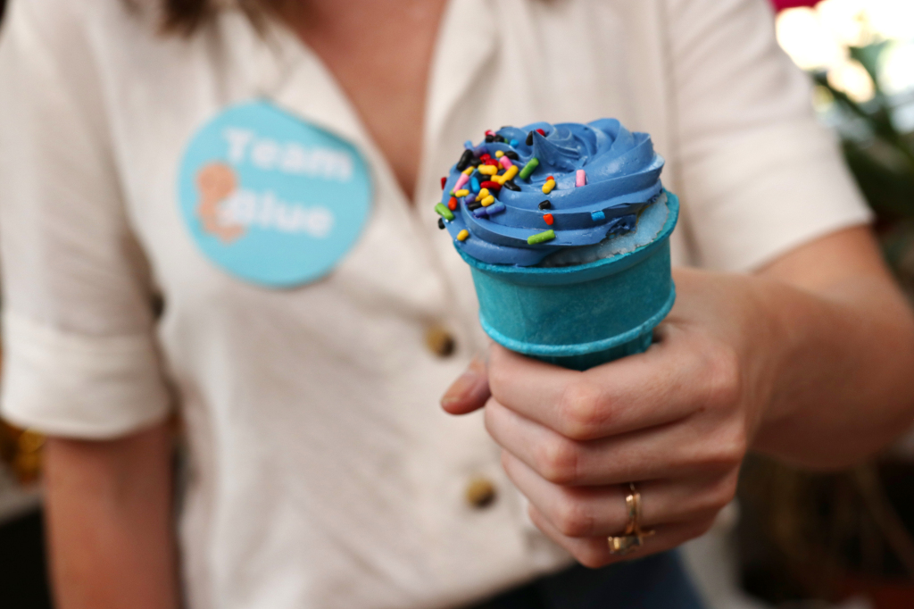 Team Blue- Blue cone and frosting gender reveal treat